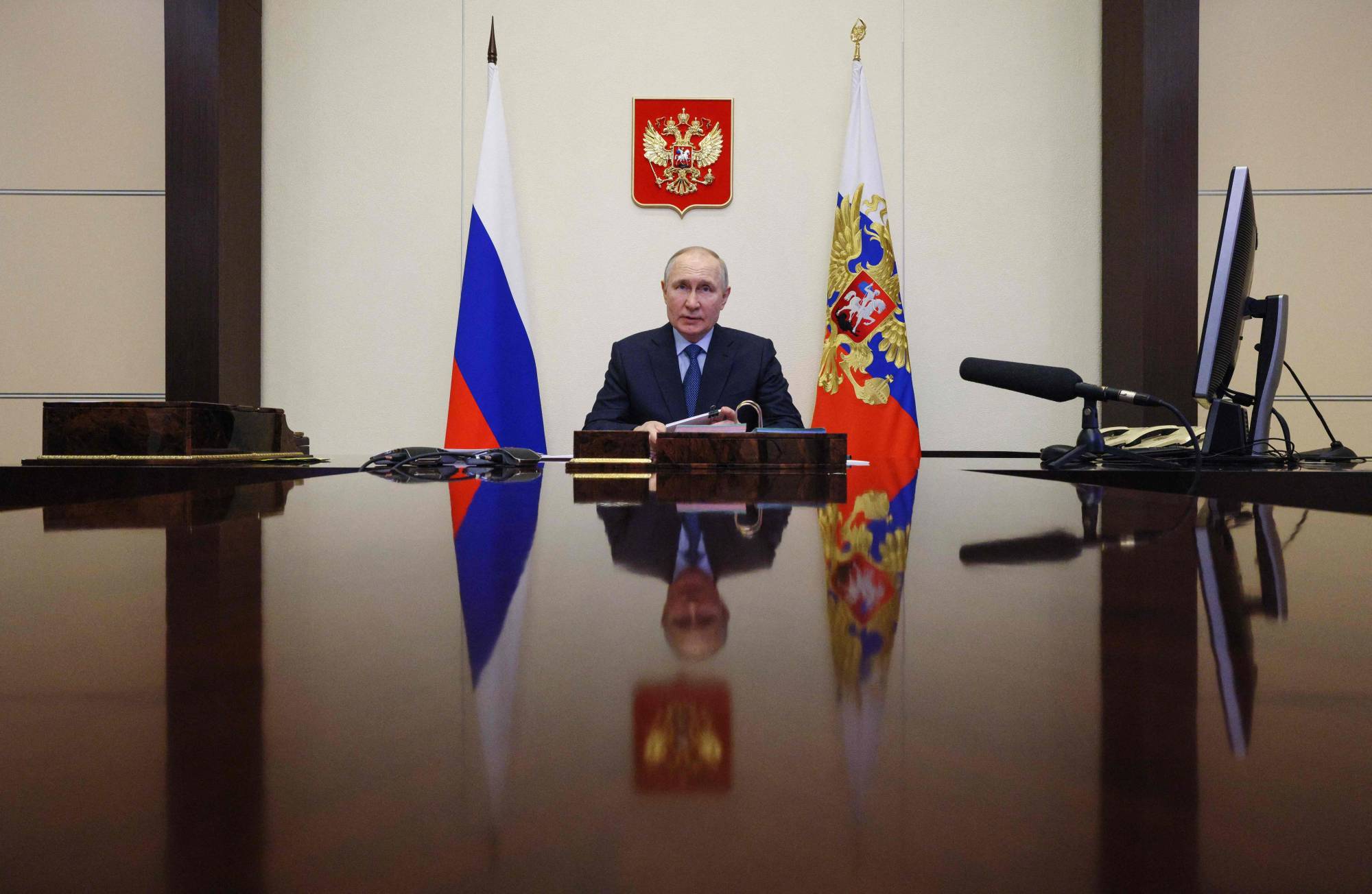 Russian President Vladimir Putin at the Novo-Ogaryovo state residence outside Moscow on Tuesday | Sputnik / via AFP-Jiji