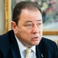Sergiy Korsunsky, Ukraine\'s ambassador to Japan, works with little rest in his effort to bring the war in his home country to an end.  | LOUISE CLAIRE WAGNER 
