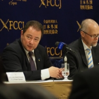 Korsunsky listens to a question at a news conference at the Foreign Correspondents\' Club of Japan on Feb. 24, one year after Russia started its invasion of Ukraine.  | DANIEL TRAYLOR