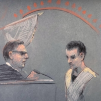 Jack Teixeira, a U.S. Air Force National Guard airman accused of leaking highly classified military intelligence records online, makes his initial appearance before a federal judge in Boston on Friday in a courtroom sketch. | REUTERS