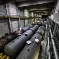 Reactor pressure vessels stored in a giant hangar before being dismantled at a nuclear plant in Lubmin, Germany, in March | AFP-JIJI