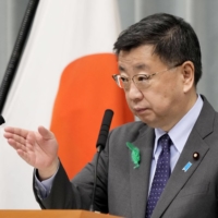 Chief Cabinet Secretary Hirokazu Matsuno speaks at a news conference Thursday. | KYODO