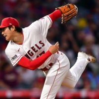 Los Angeles Angels starting pitcher Shohei Ohtani throws in the fifth inning of the team\'s win over the Kansas City Royals on Friday at Angel Stadium.  | USA TODAY / VIA REUTERS