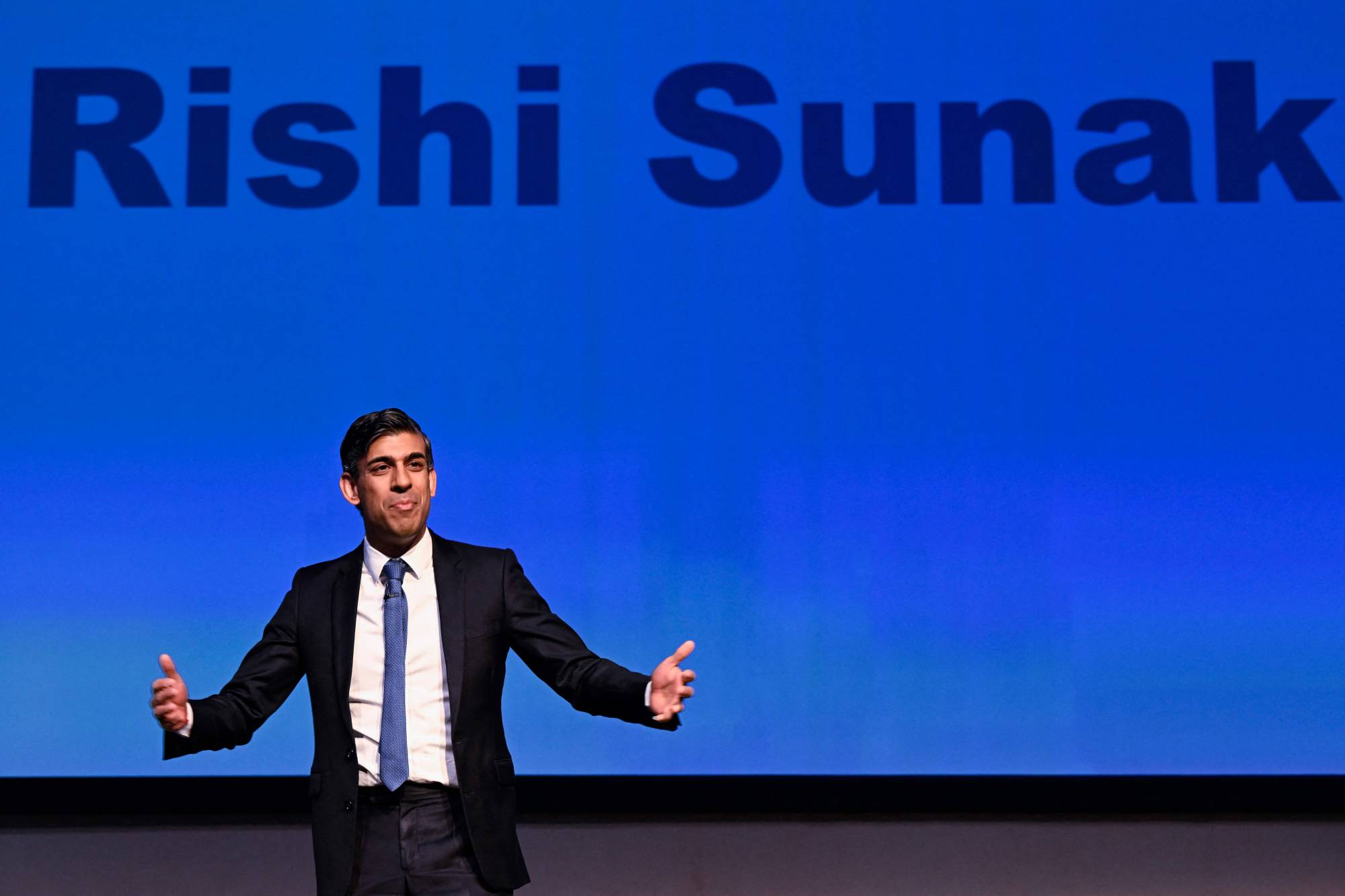 British Prime Minister Rishi Sunak addresses the Scottish Conservative Conference in Glasgow on Friday. | AFP-JIJI