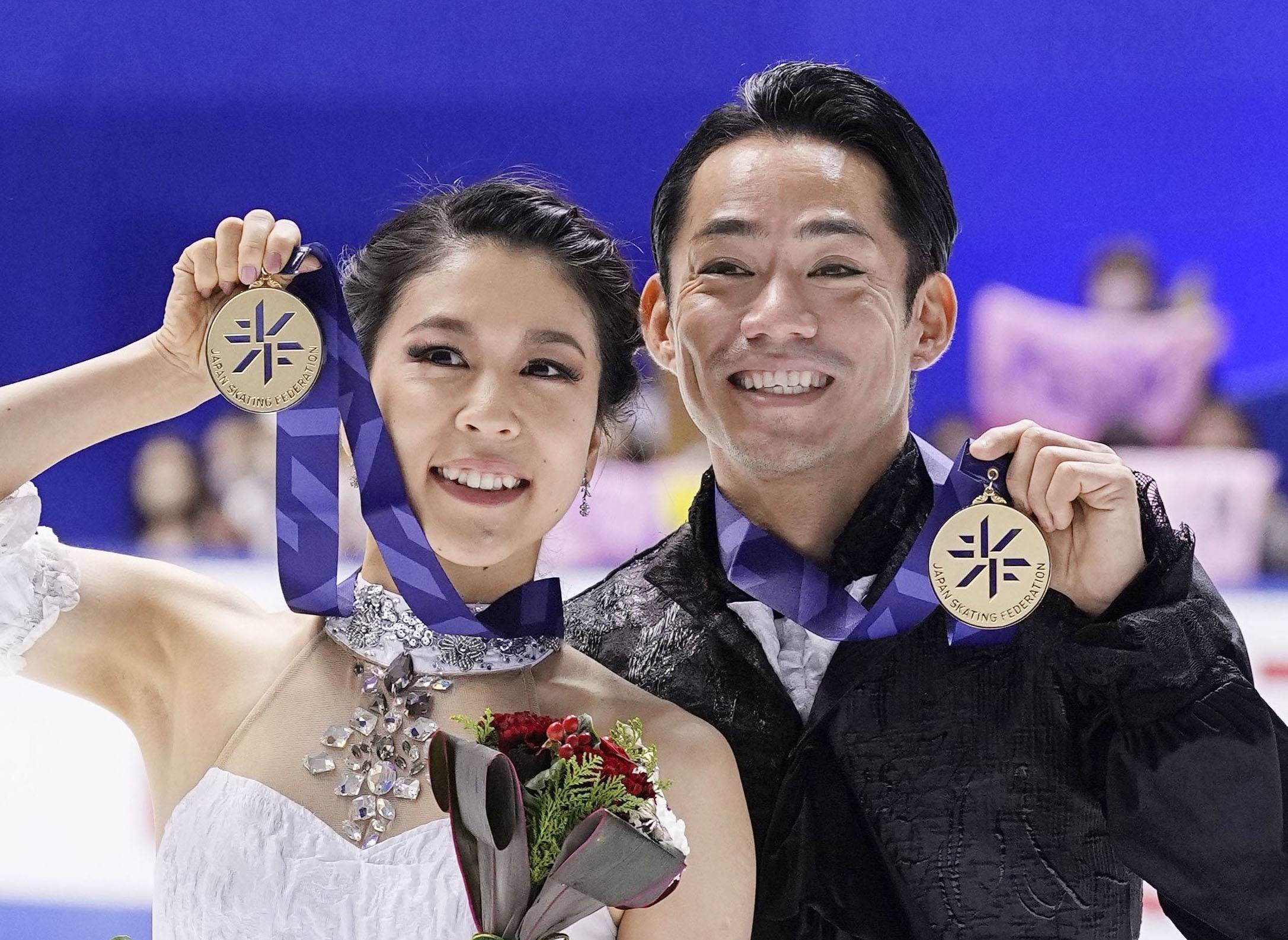 Muramoto and Takahashi won their first national ice dance title at Osaka's Namihaya Dome in December. | Kyodo