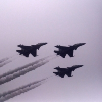 Indian Air Force’s Russian-designed Su-30 MKI fighter jets fly over New Delhi. | BLOOMBERG