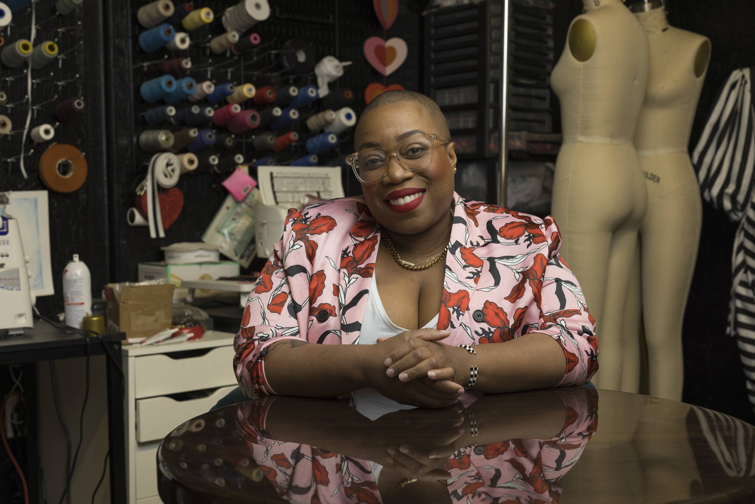 Designer Kenya Freeman in her studio in Atlanta, Georgia. Her line, Sylvia Mollie, has been sold on Shein since January 2021. | Lynsey Weatherspoon / The New York Times
