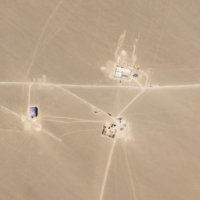 An undated image released in July 2021 shows what researchers say are missile silos under construction in the Chinese desert.   | 2021 PLANET LABS INC. / VIA AFP-JIJI