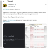 A screenshot of a Twitter post by the Anonymous hacker group criticizing the Justice Ministry