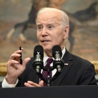 U.S. President Joe Biden speaks at the White House in Washington on Tuesday. | AFP-JIJI