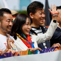 Japanese lawmaker Masako Mori, a special adviser to Prime Minister Fumio Kishida on LGBTQ affairs, attends the Tokyo Rainbow Pride parade, celebrating advances in LGBTQ rights and calling for marriage equality, in Tokyo on  April 23.  | REUTERS