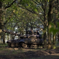 Ukrainian servicemen man a tank near Bakhmut, Donetsk region, on Sunday. | AFP-JIJI