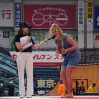 Skateboarder Bryce Wettstein sings during a news conference in Chiba on Thursday. | JASON COSKREY
