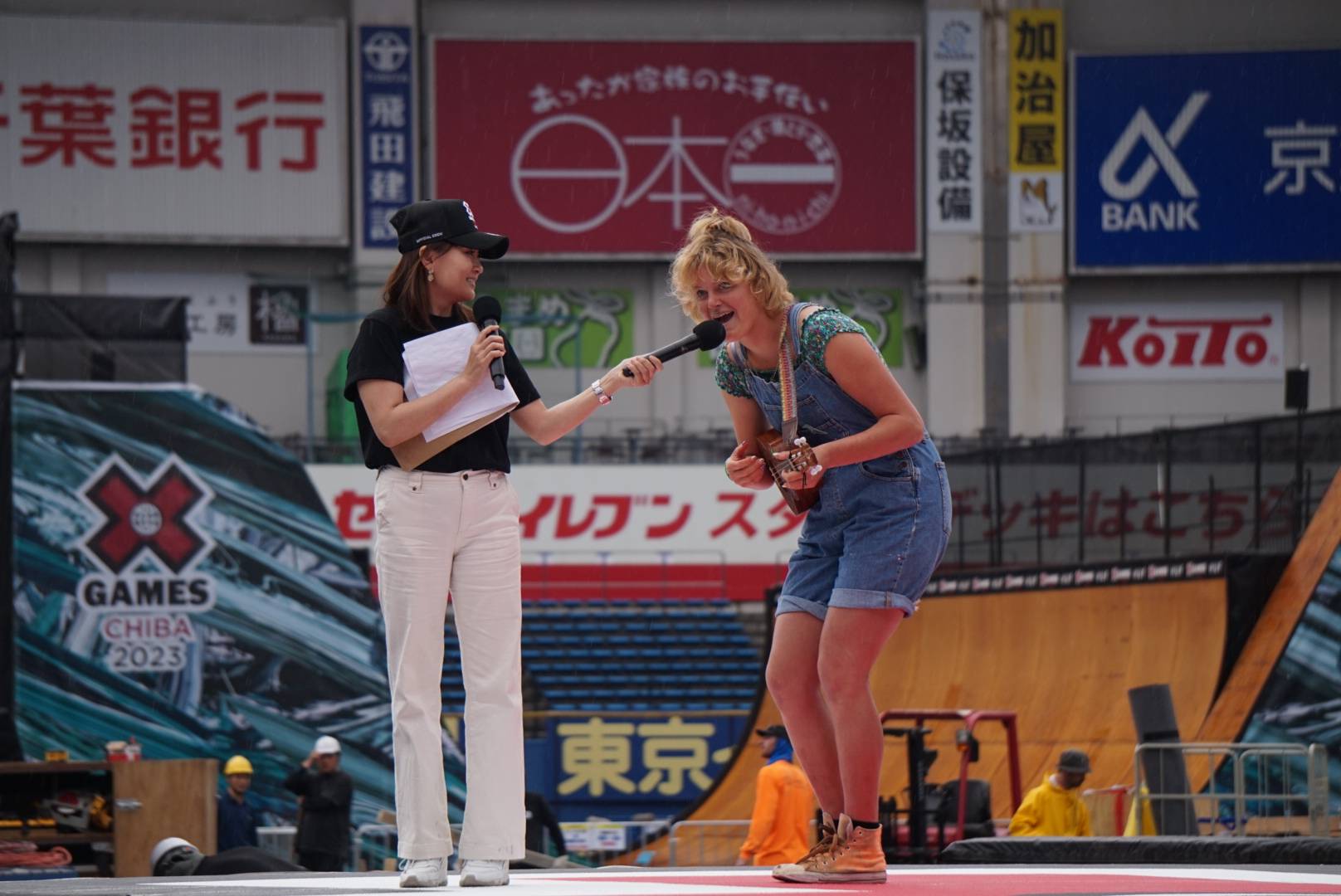 Skateboarder Bryce Wettstein sings during a news conference in Chiba on Thursday. | Jason Coskrey 