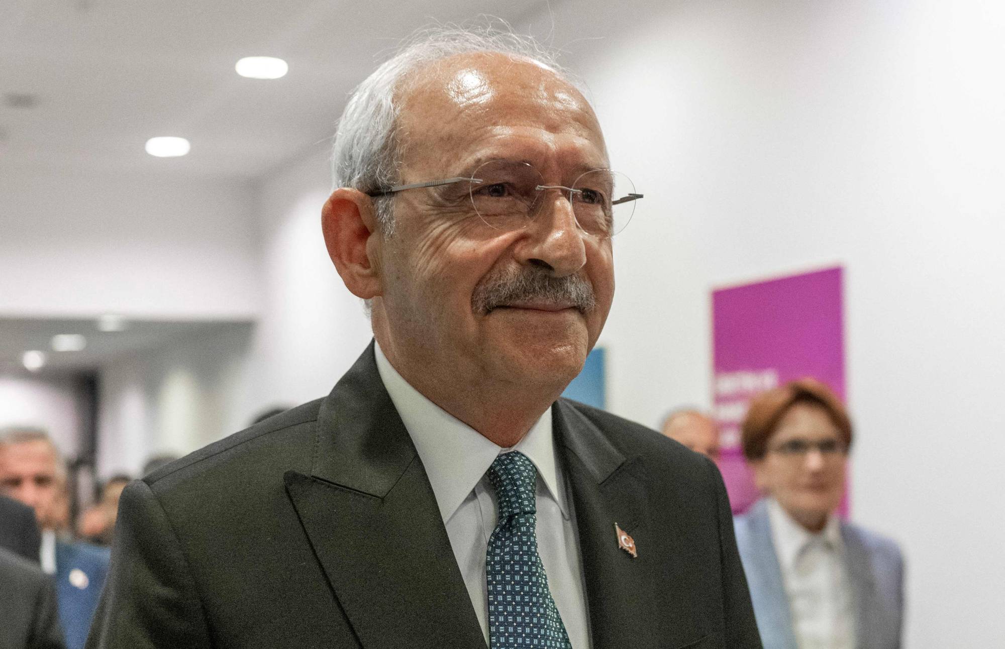 Kemal Kilicdaroglu, the 74-year-old leader of the center-left, pro-secular Republican People's Party, or CHP, arrives for a news conference in Ankara on Monday. | AFP-JIJI