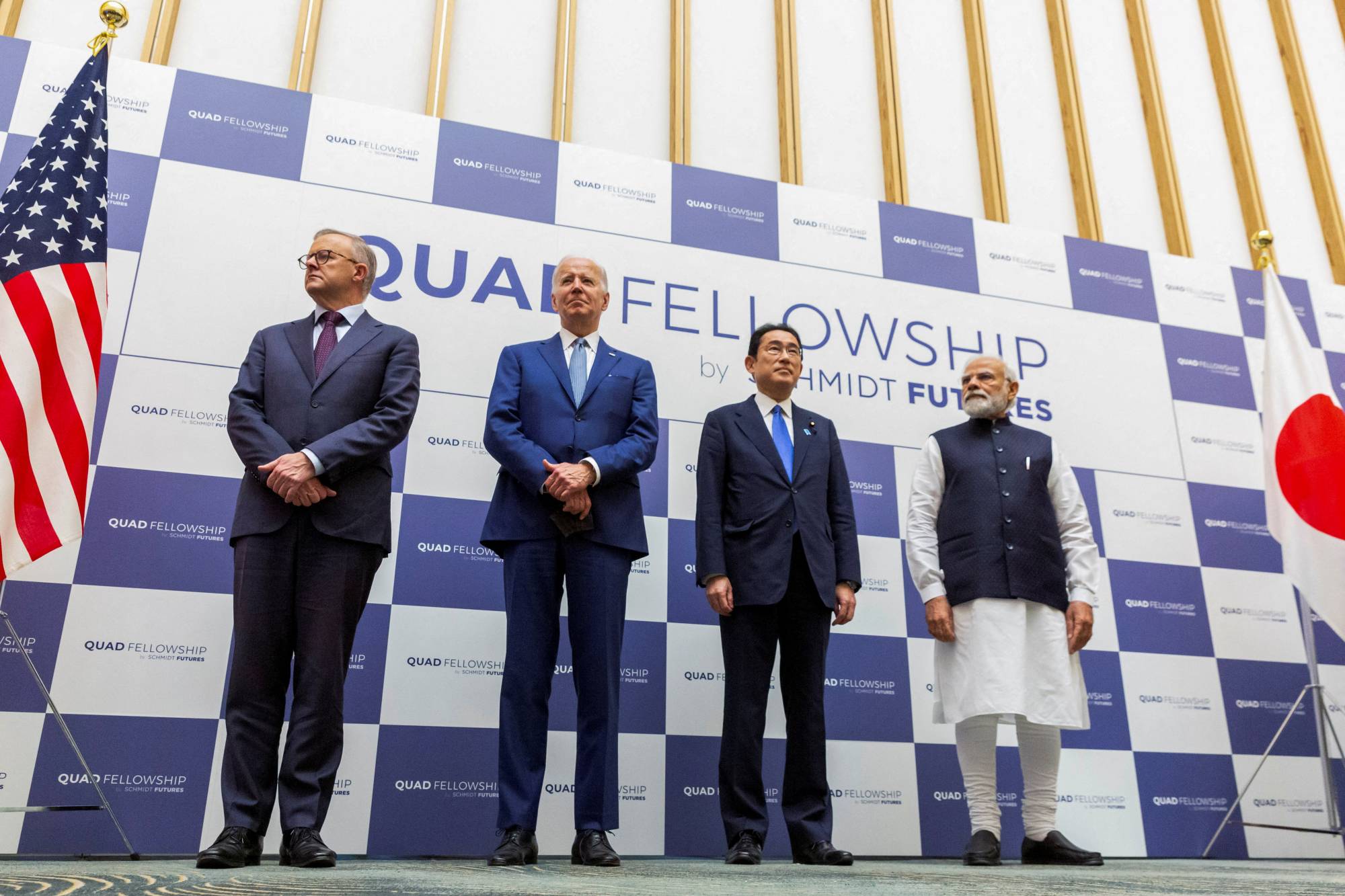 Australian Prime Minister Anthony Albanese, U.S. President Joe Biden, Prime Minister Fumio Kishida and Indian leader Narendra Modi attend a 'Quad' leaders' event in Tokyo in May last year.  | POOL / VIA REUTERS