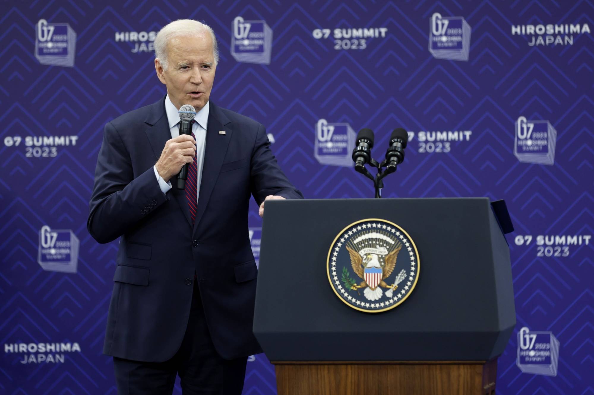U.S. President Joe Biden at a news conference after the Group of Seven summit in Hiroshima | BLOOMBERG