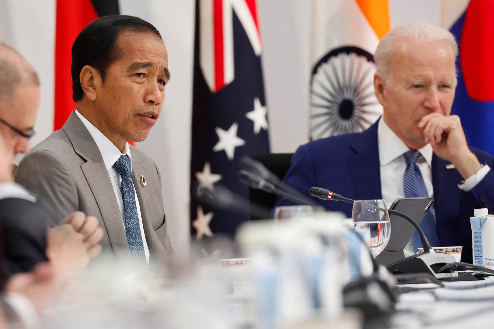 U.S. President Joe Biden (right) and Indonesia's President Joko Widodo attend a Partnership for Global Infrastructure and Investment event during the G7 summit, at the Grand Prince Hotel in Hiroshima, on Saturday | REUTERS