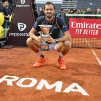 Daniil Medvedev poses with the trophy after winning the Italian Open final in Rome on Sunday. | AFP-JIJI