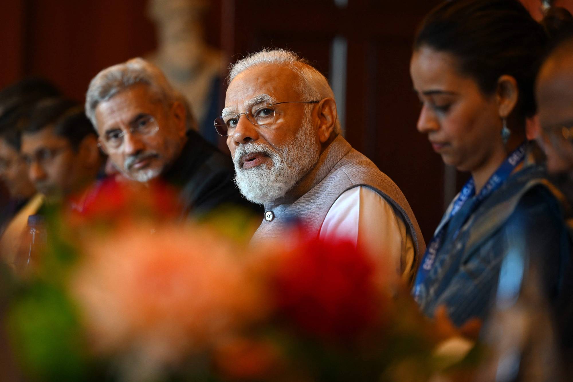 India's Prime Minister Narendra Modi (center) attends a bilateral meeting with Australian Prime Minister Anthony Albanese (not pictured) at Admiralty House in Sydney on Wednesday. | AFP-JIJI