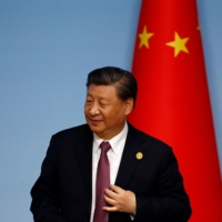 Chinese President Xi Jinping leaves at a joint news conference during the China-Central Asia Summit in Xian, in China\'s northern Shaanxi province, on Friday. | POOL / VIA AFP-JIJI