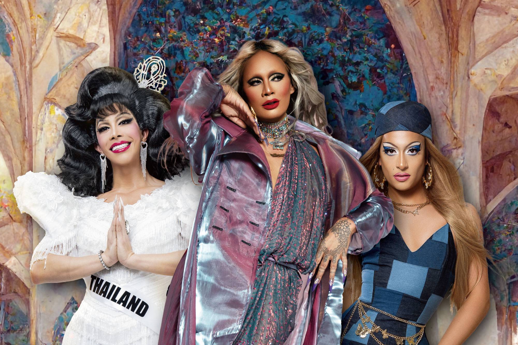 “RuPaul’s Drag Race” stars (from left) Pangina Heals, Raja and Denali will join five Tokyo-based queens for Opulence, a drag extravaganza that celebrates Japan’s queer community. | YUTA FURUKAWA