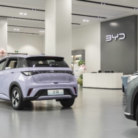 A Shanghai showroom for Chinese electric automaker BYD, which has overtaken Volkswagen as the best-selling brand in the country, on April 4.  | QILAI SHEN / THE NEW YORK TIMES