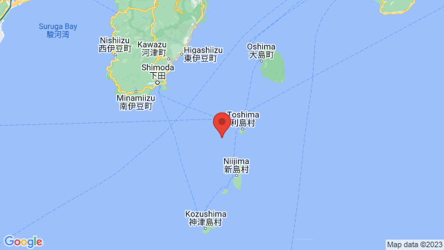 The epicenter of an earthquake on May 22 at 4:42 p.m. was located in the waters around Niijima and Kozushima | GOOGLE MAPS