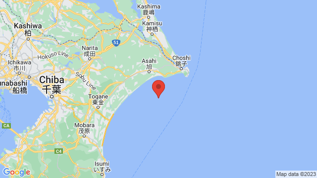 The epicenter of the earthquake that occurred on May 26 at 7:03 p.m. is located in East Chiba Prefecture | GOOGLE MAPS