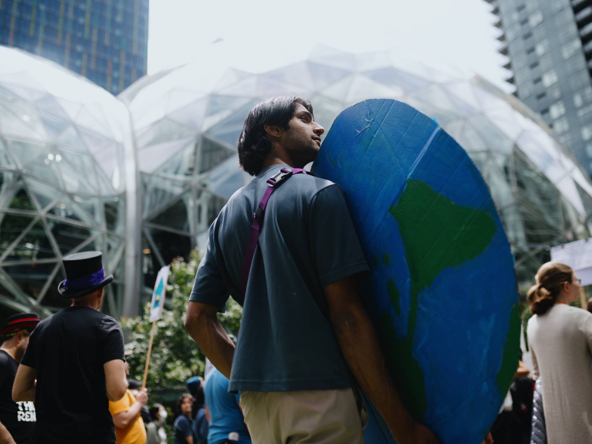 Hundreds of Amazon employees gather for an hourlong walkout in Seattle on Wednesday. | Grant Hindsley / The New York Times