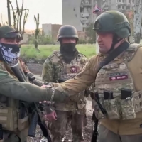 This video grab shows Yevgeny Prigozhin talking to his fighters in Bakhmut, Ukraine. Some analysts believe Vladimir Putin keeps the Wagner mercenary leader around in the wings as a counterbalance against the Russian Army, which he fears even more.  | TELEGRAM CHANNEL OF CONCORD GROUP / VIA AFP-JIJI 