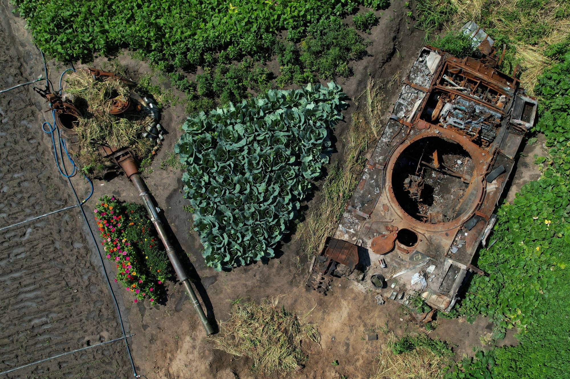 A Russian tank, destroyed during Russia's attack on Ukraine, in a backyard in the village of Velyka Dymerka, in the Kyiv region of Ukraine, in 2022. | REUTERS