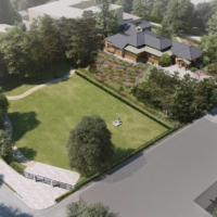 This CG image shows a bird\'s-eye view of the completed Tekigaiso, including Tekigaiso Park. | SUGINAMI CITY
