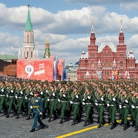 Russian service members take part in a military parade on Victory Day in Red Square in central Moscow on May 9. | MOSCOW NEWS AGENCY / VIA REUTERS 