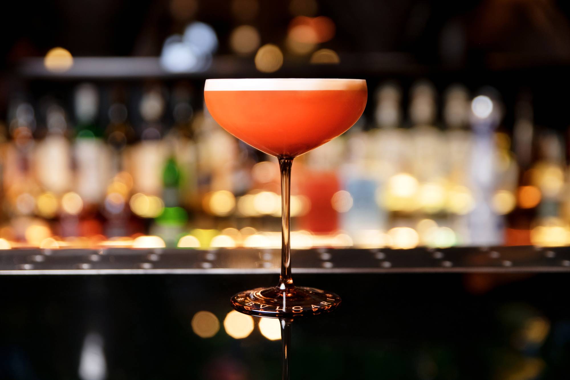 The Alba combines Dassai Sparkling Nigori, a lightly cloudy sake, with Capovilla Pere and Albicocche del Vesuvio, a spirit distilled from pears and apricots. | COURTESY OF BULGARI BAR