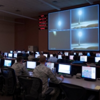 U.S. military personnel conduct an operational test launch of an unarmed Minuteman III missile at Vandenberg Air Force Base in California in 2015. | U.S. AIR FORCE / VIA REUTERS 