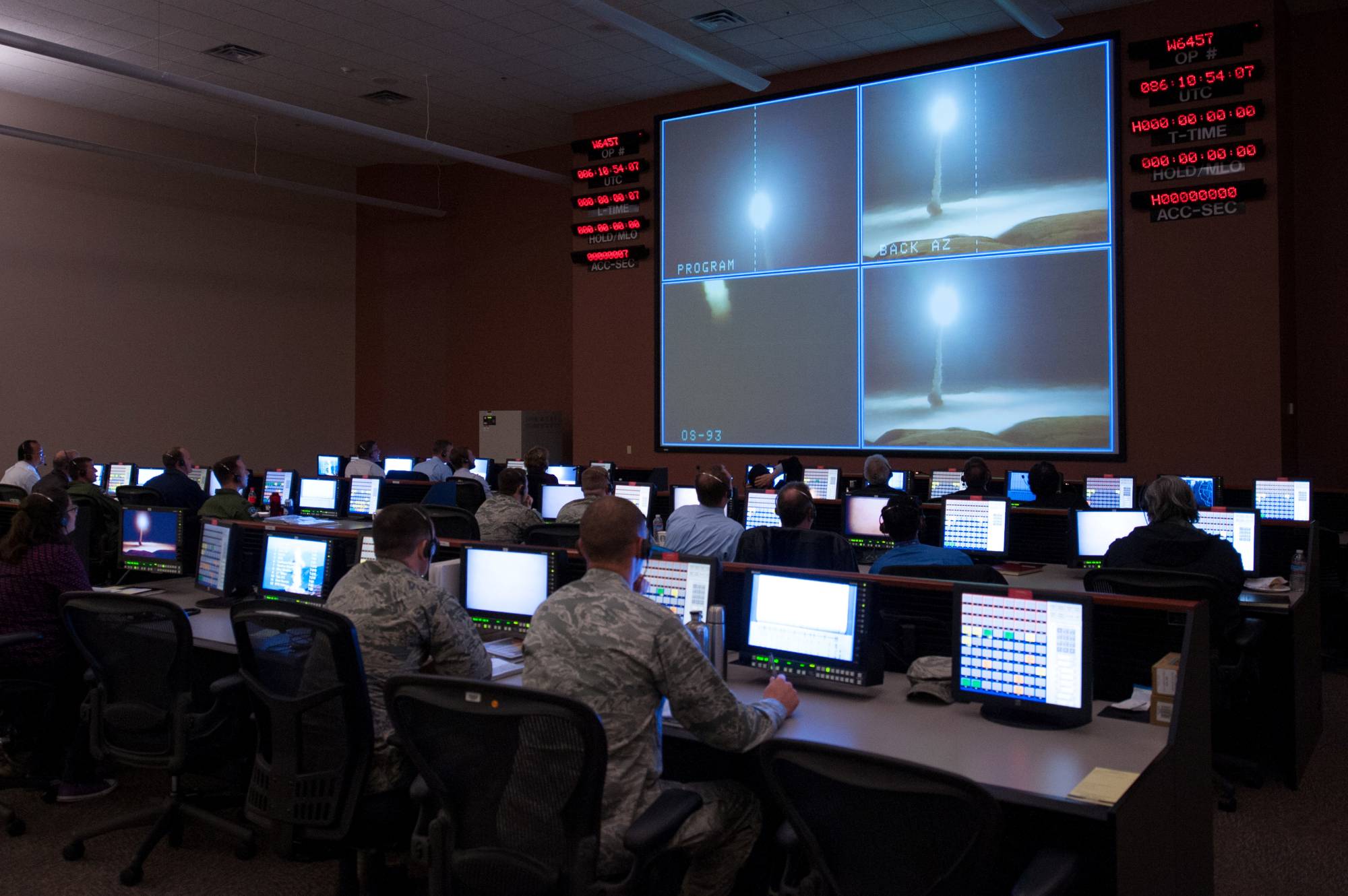 U.S. military personnel conduct an operational test launch of an unarmed Minuteman III missile at Vandenberg Air Force Base in California in 2015. | U.S. Air Force / via REUTERS 