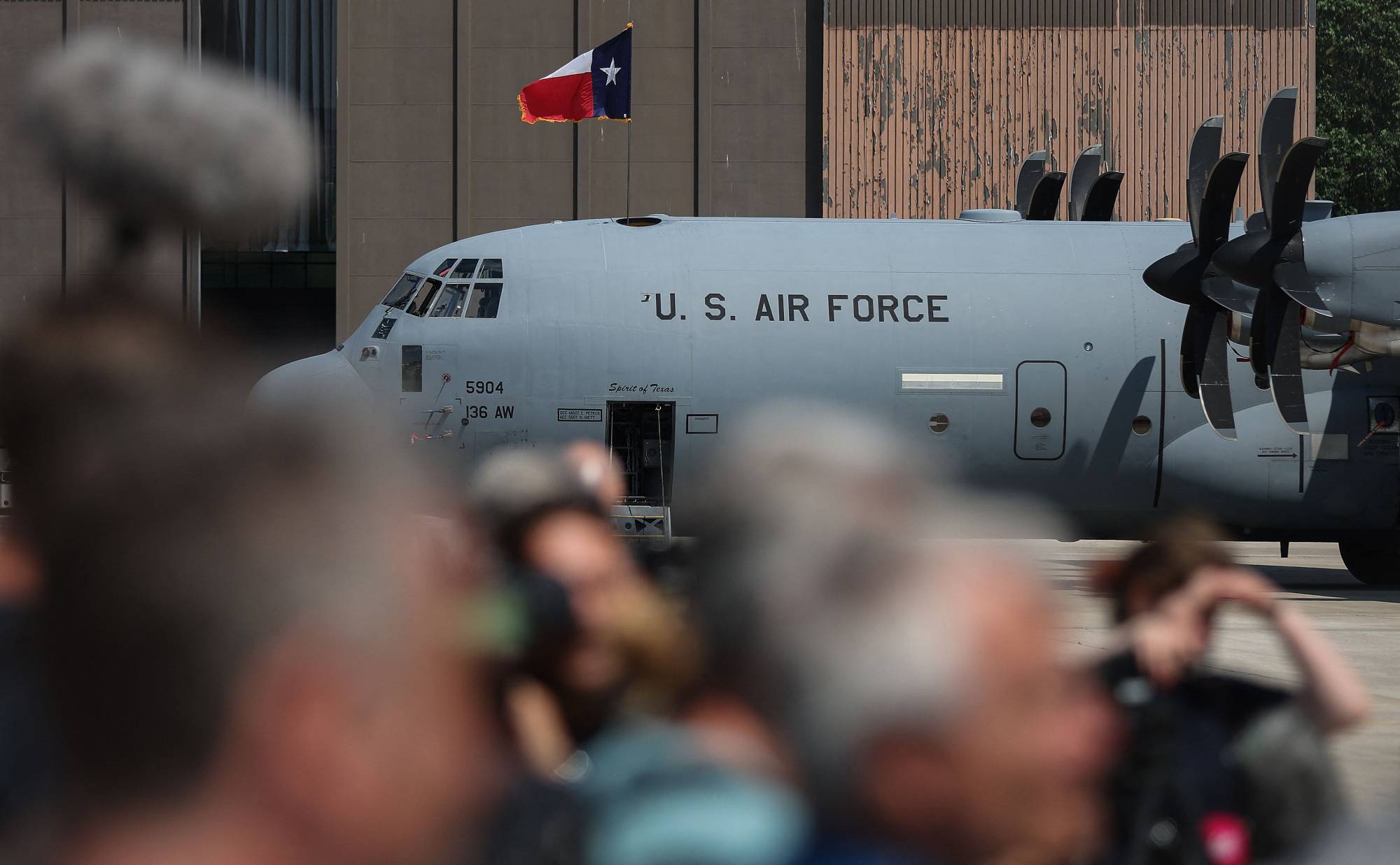 A Lockheed Martin C-130J Super Hercules plane of the U.S. Air Force takes part in the Air Defender exercise in Germany on Monday. | AFP-Jiji
