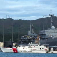 A U.S. Coast Guard cutter in Guam, in February. Beijing’s patrol vessels often resemble warships, and now other nations are trying to compete with tougher coast guards of their own.  | CHANG W. LEE / THE NEW YORK TIMES