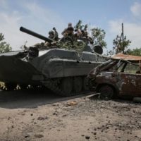 A Ukrainian BMP-1 infantry fighting vehicle near the front line in the newly liberated village of Neskuchne, in Ukraine\'s Donetsk region, on Tuesday | REUTERS