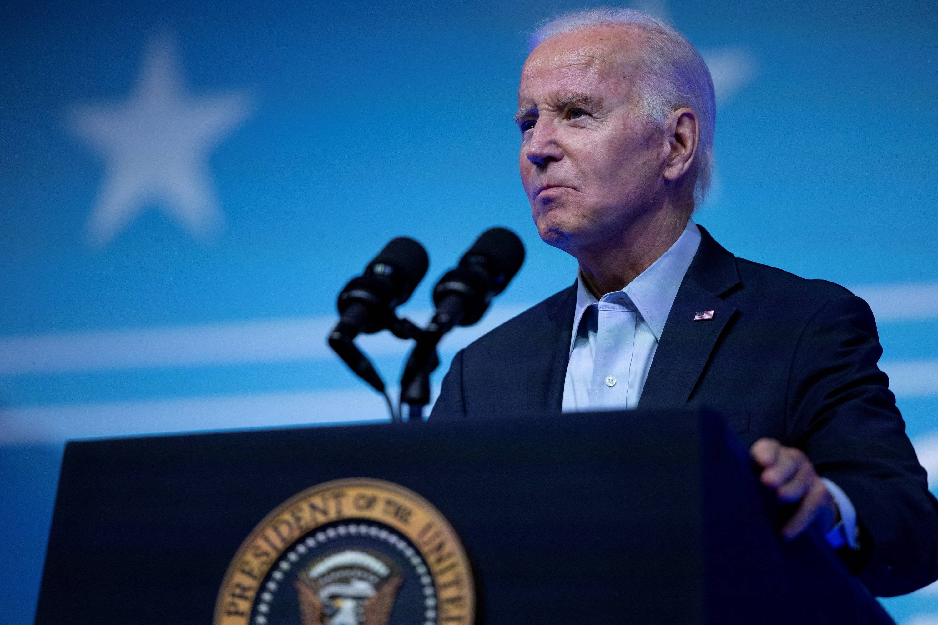 U.S. President Joe Biden speaks during an event in Philadelphia, Pennsylvania, on Saturday. | REUTERS