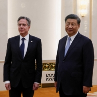 U.S. Secretary of State Antony Blinken meets with Chinese President Xi Jinping in the Great Hall of the People in Beijing on Monday.  | POOL / VIA REUTERS