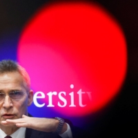 NATO Secretary-General Jens Stoltenberg speaks during a panel discussion and dialogue with students at Keio University in Tokyo on Feb. 1. | REUTERS