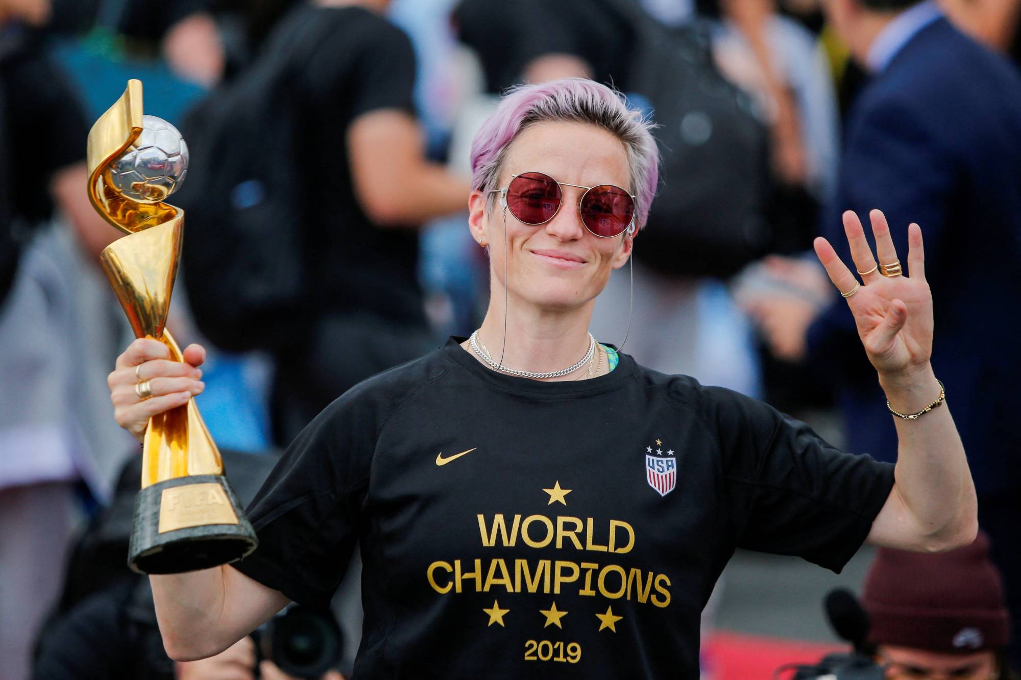 U.S. star Megan Rapinoe was named to the U.S. Women's World Cup roster for the fourth time on Wednesday. | REUTERS