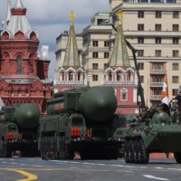 Nuclear-capable Yars intercontinental ballistic missile systems are paraded in Red Square on Victory Day in May 2022.

  | REUTERS
