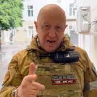 Yevgeny Prigozhin, head of Russian mercenary group Wagner, speaks inside the headquarters of the Russian southern military district in the city of Rostov-on-Don in this screen shot taken from video on Saturday. | TELEGRAM / @CONCORDGROUP_OFFICIAL / AFP-JIJI 