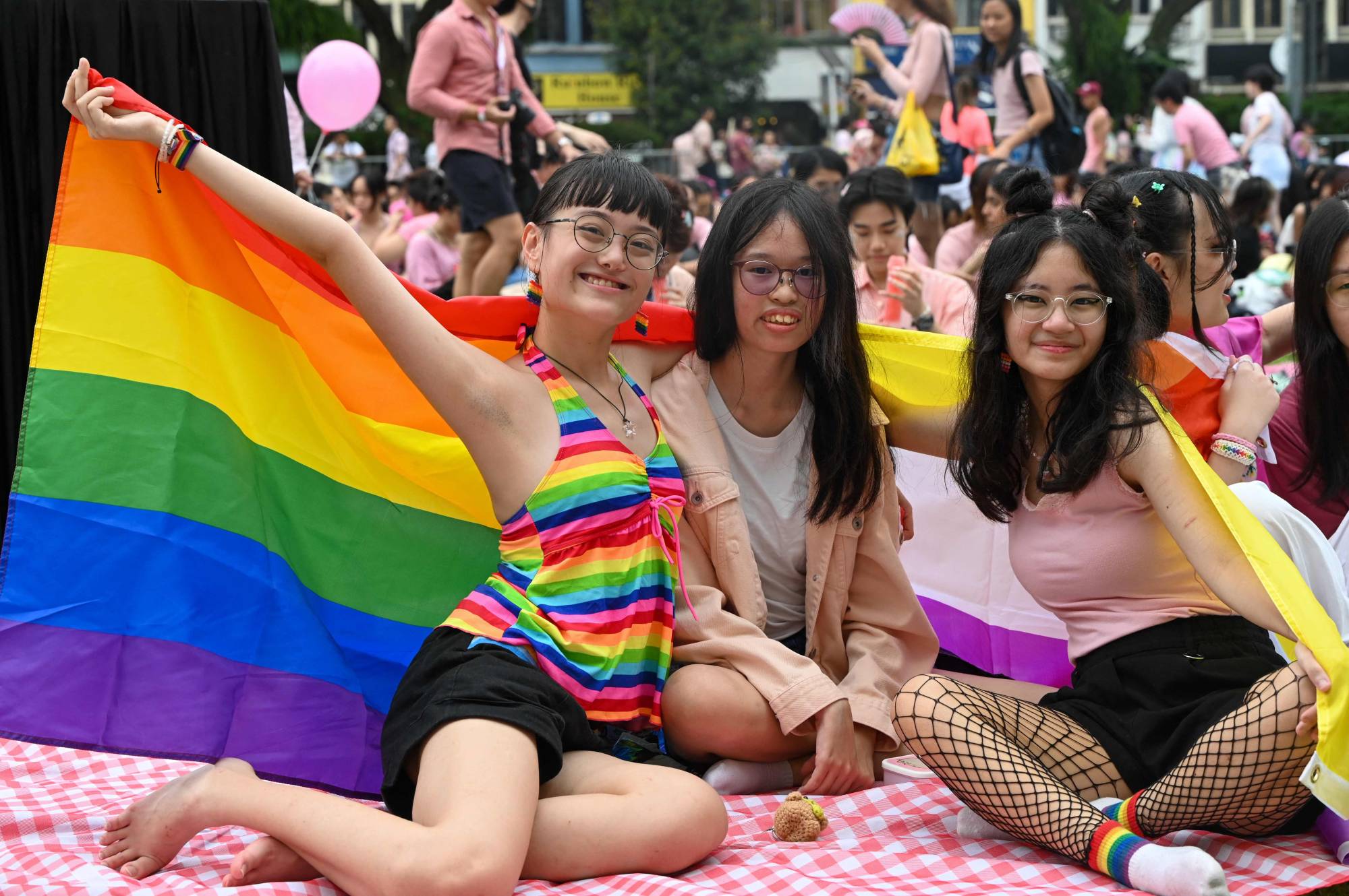 People attend an LGBTQ rally at Hong Lim Park in Singapore on Saturday. | AFP-JIJI