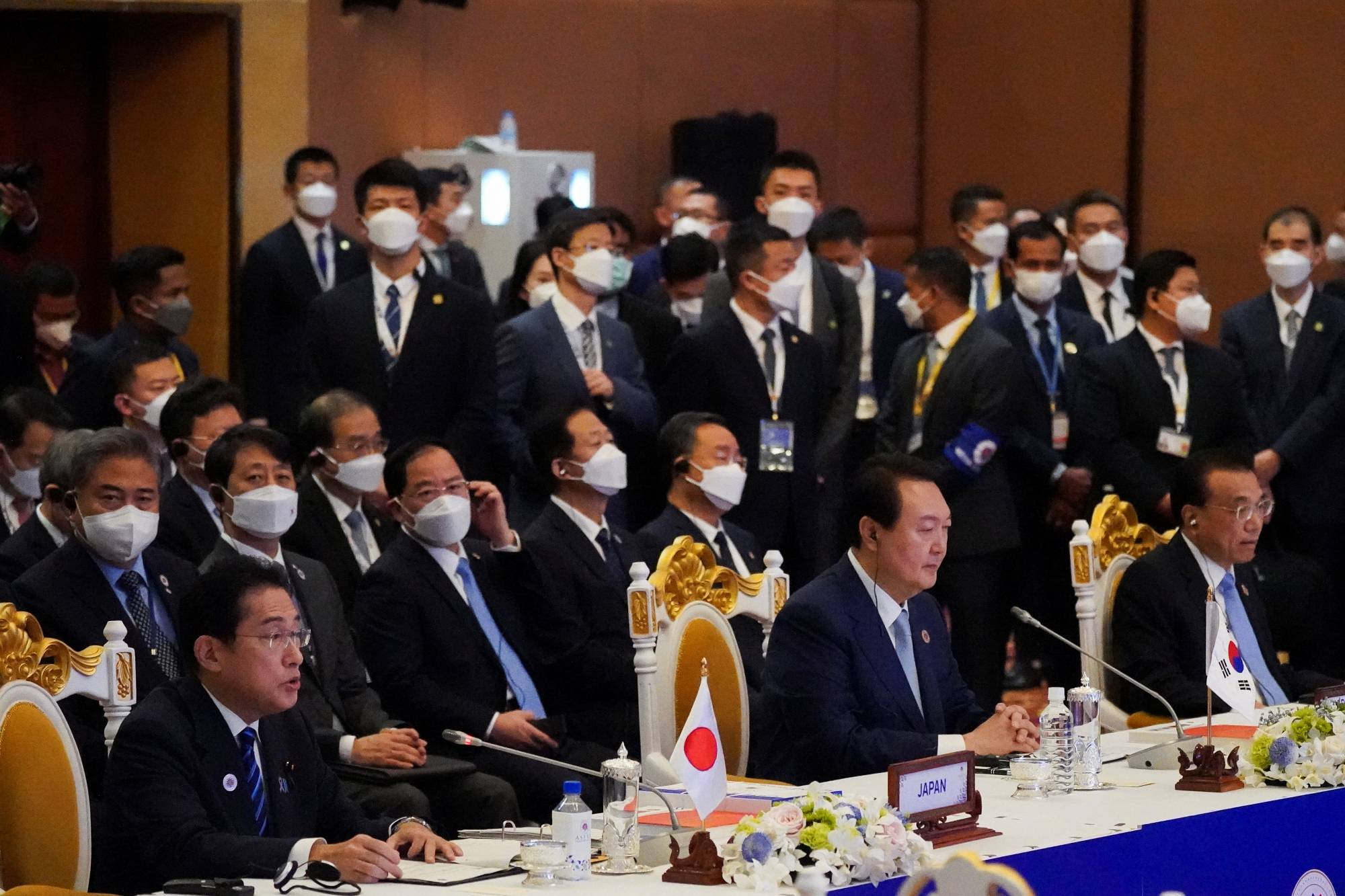 Both Japan and South Korea have been engaging more with ASEAN in recent years. Kishida, Yoon and then-Chinese Premier Li Keqiang attended the 25th ASEAN Plus Three Summit in Phnom Penh on Nov. 12. | REUTERS ASEAN Summit in Phnom Penh