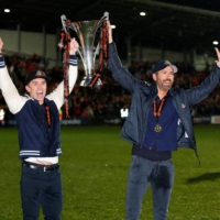 Rob McElhenney (left) and Ryan Reynolds are best known in recent years as the owners of Welsh soccer club Wrexham and stars of the hit docuseries about the club, \"Welcome to Wrexham.\" | REUTERS