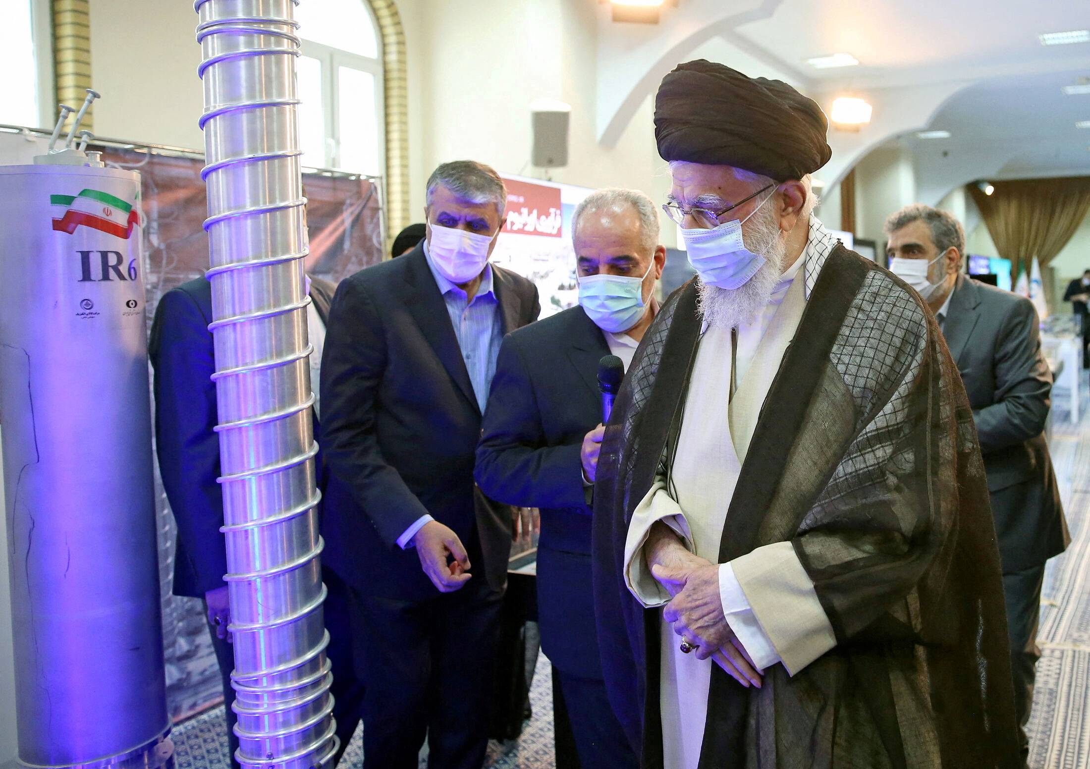 Iran's Supreme Leader Ayatollah Ali Khamenei inspects centrifuges in Tehran on June 11. | OFFICE OF THE IRANIAN SUPREME LEADER / VIA REUTERS  